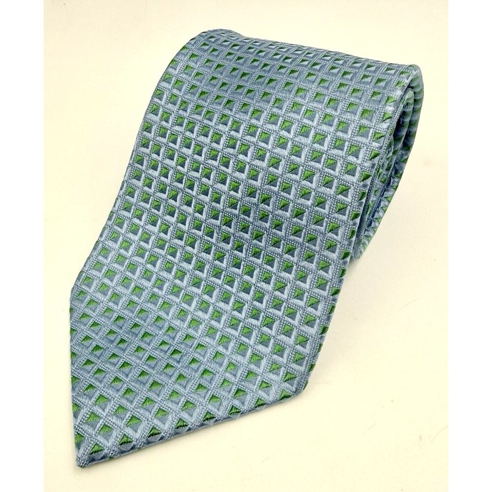 Charvet Place Vendôme Silk Tie | Blue & Green Geometric Jacquard |3.75" Wide